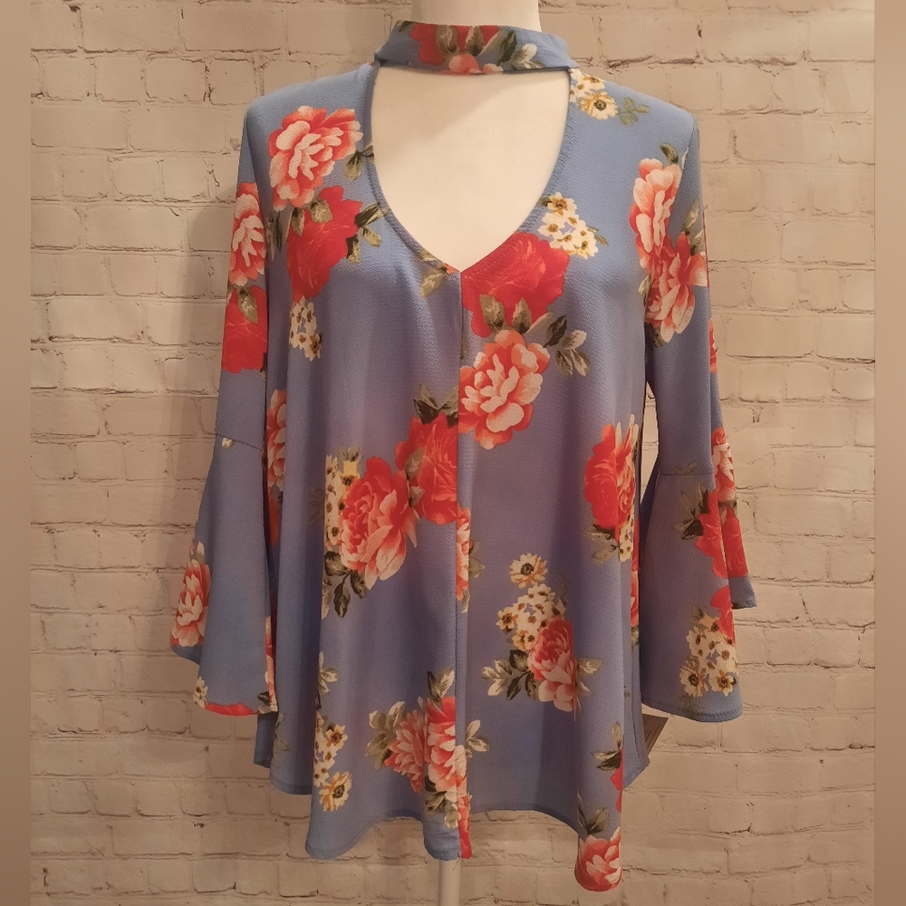 Woman's Flowy Floral Print Blouse - Boutique Brand - Plus Size 1X -NWT